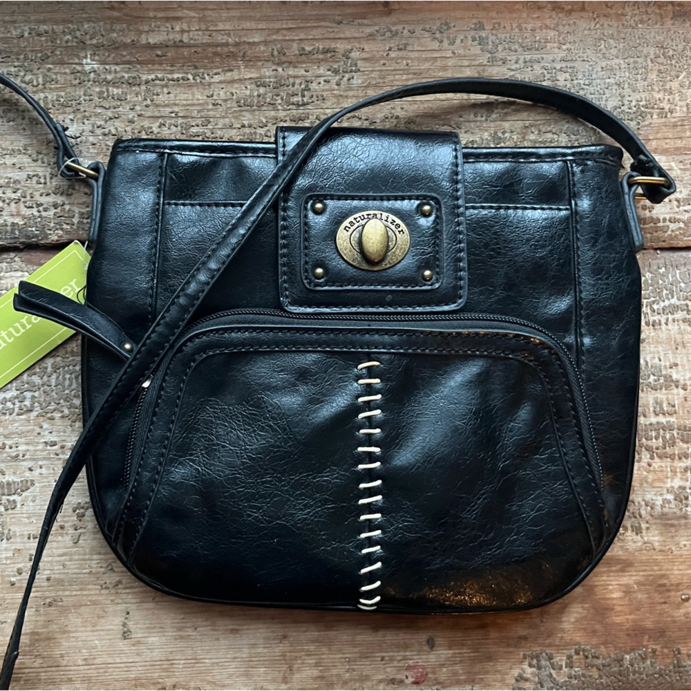 Retro Black Leather Crossbody Bag